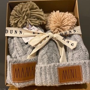 Rae Dunn Mama and mini Pom Pom hat set.